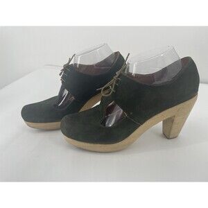 Rachel Comey Forest Green Suede Leather Wood Platform Heels Shoes Size 10
